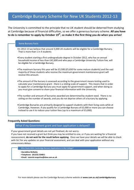 government bursaries application